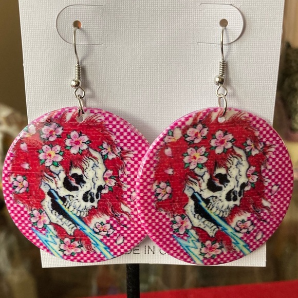 WITCHY SALE!!! Flower Skull Earrings - Picture 3 of 5